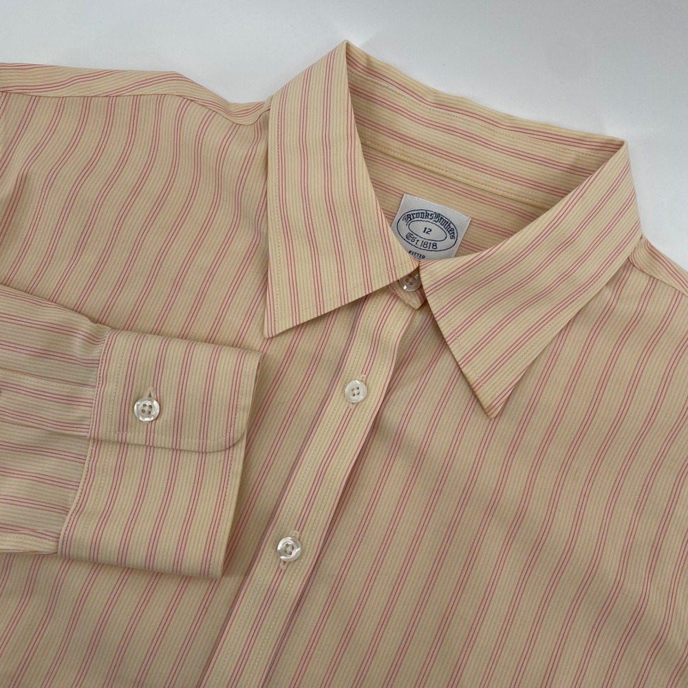 Brooks Brothers Button‎ Down Women 12 Pink Striped Non-Iron Stretch Fitted Shirt